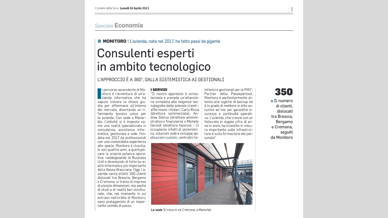 MONITORO: CONSULENTI ESPERTI IN AMBITO TECNOLOGICO